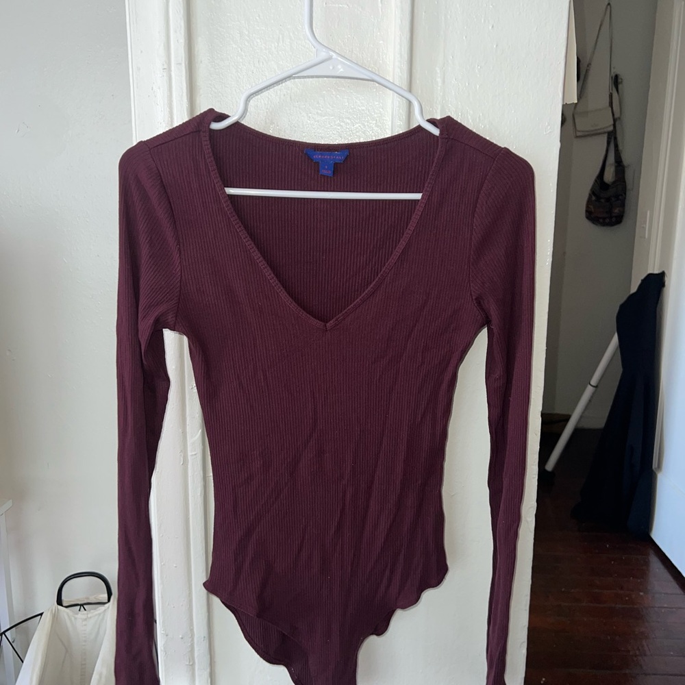Aeropostale Red Ribbed Long Sleeve Bodysuit
